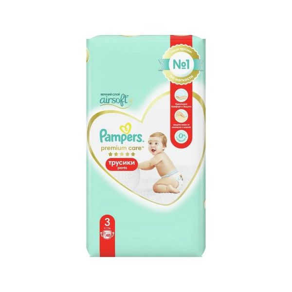 Подгузники-трусики Pampers Premium Care 3 48 размер 3, 6 - 11 кг, 48 шт.